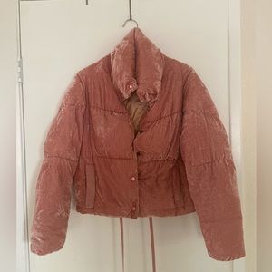 Pink Velour/Velvet Puffer Jacket